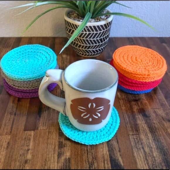 Handmade Crochet Table Coasters Sea Breeze One Set 4 - Picture 2 of 7